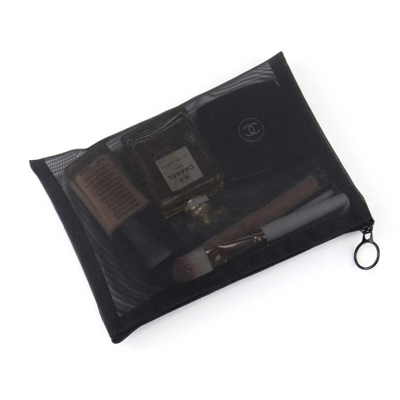 Large Capacity Portable Outdoor Travel Makeup Bag Black Transparent Mesh Storage Washing Bag Home Organization Tote Bag
