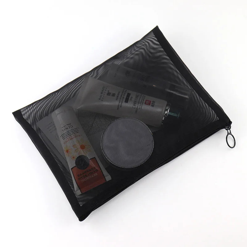 Large Capacity Portable Outdoor Travel Makeup Bag Black Transparent Mesh Storage Washing Bag Home Organization Tote Bag