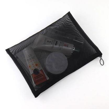 Large Capacity Portable Outdoor Travel Makeup Bag Black Transparent Mesh Storage Washing Bag Home Organization Tote Bag